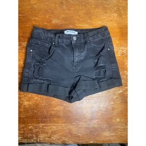 Wax Jean Collection Black Distressed Cuffed Denim Shorts Women Size M